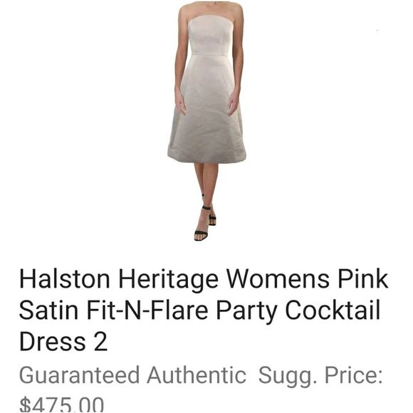 NWT 👗HALSTON blush satin halter formal fit and flare dress - Picture 7 of 11